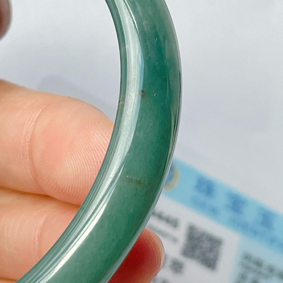 【新入荷】本翡翠保証‼️天然翡翠　藍水バングル　内径約60.7mm 鑑定書付