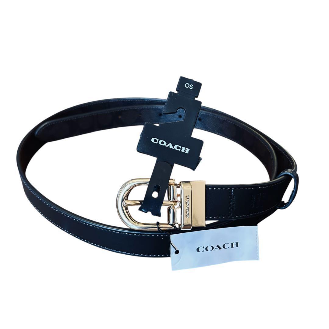 【新品】COACH コーチ リバーシブルベルト ハーネスバックル 茶×黒