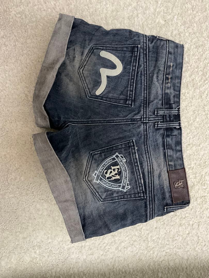 デニムショートパンツ ダークブルー ロゴ刺繍付き