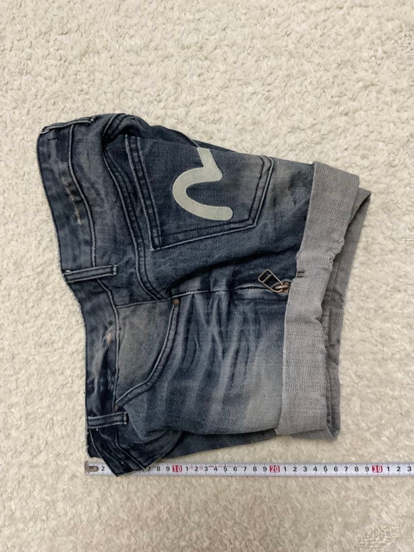 デニムショートパンツ ダークブルー ロゴ刺繍付き