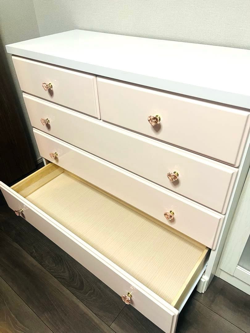 ニトリ ローチェスト 幅100 白 ピンク ハート型取っ手