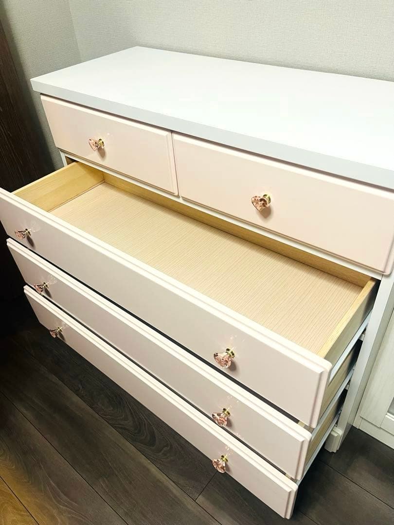 ニトリ ローチェスト 幅100 白 ピンク ハート型取っ手