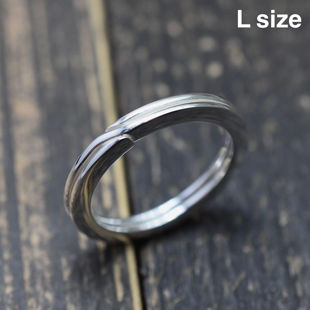 （Lサイズ）シルバー　角平キーリング　キーホルダー　2重リング　丸カン