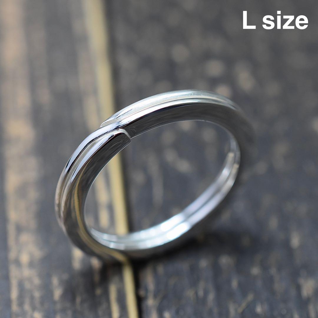 （Lサイズ）シルバー　角平キーリング　キーホルダー　2重リング　丸カン