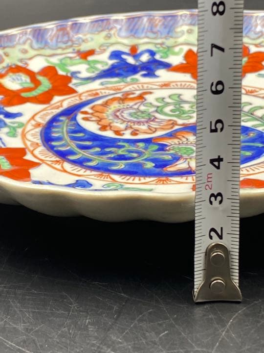 古伊万里　大明永楽　色絵　輪花　七寸皿　陰陽　蓮花