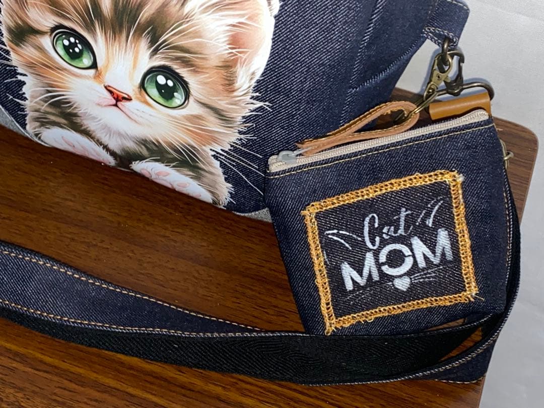 男女兼用☆岡山デニム♪ステンシル☆トラネコ☆Sサイズ☆3wayボストンバッグ