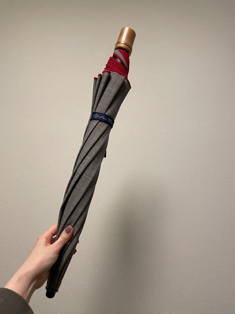 芦屋ロサブラン 晴雨兼用傘 2段折りたたみ ダンガリーグレー×レッドステッチ