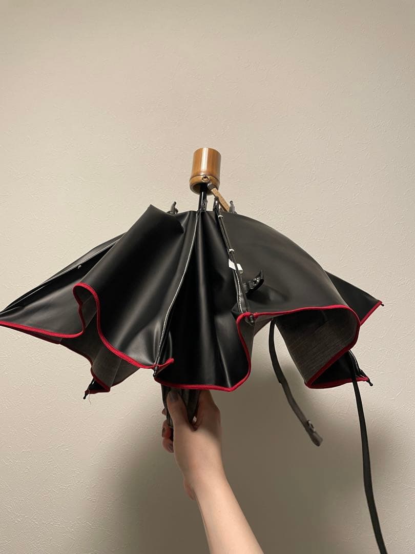 芦屋ロサブラン 晴雨兼用傘 2段折りたたみ ダンガリーグレー×レッドステッチ