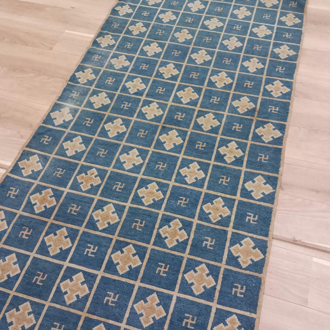 Y1128-2 幻の古緞通 赤穂緞通 卍格子文段通 絨毯 189×91㎝