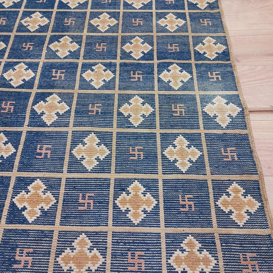 Y1128-2 幻の古緞通 赤穂緞通 卍格子文段通 絨毯 189×91㎝