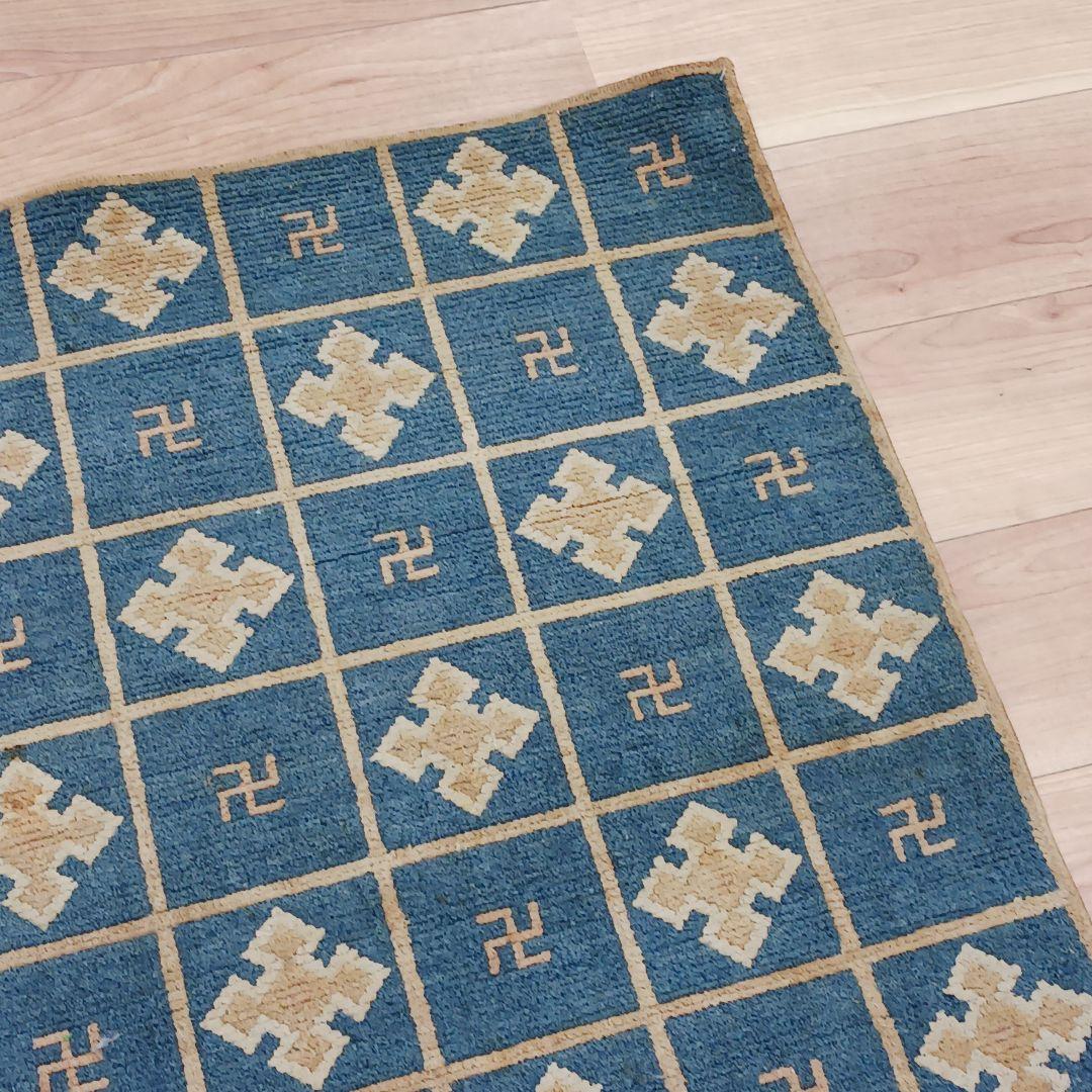 Y1128-2 幻の古緞通 赤穂緞通 卍格子文段通 絨毯 189×91㎝