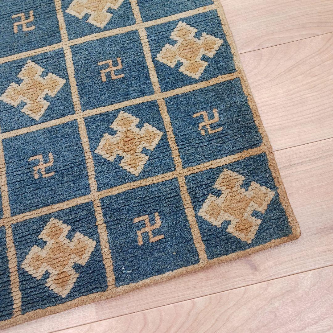 Y1128-2 幻の古緞通 赤穂緞通 卍格子文段通 絨毯 189×91㎝