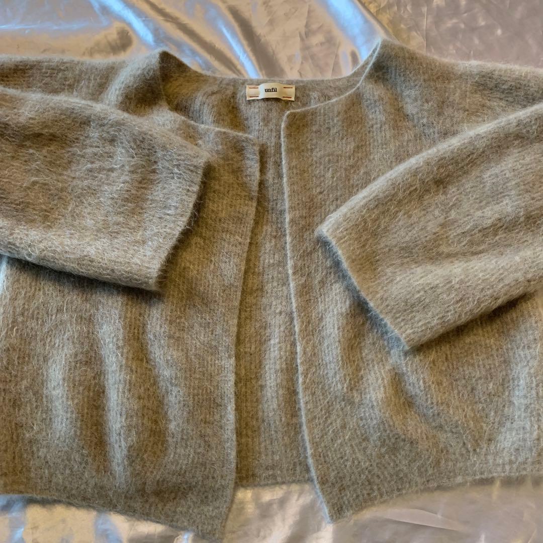 未使用　unfil グレー モヘアカーディガン 長袖