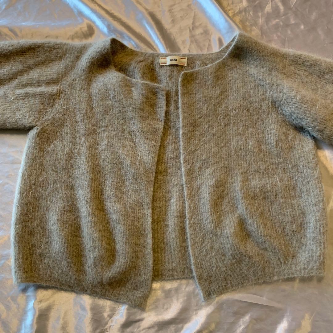 未使用　unfil グレー モヘアカーディガン 長袖