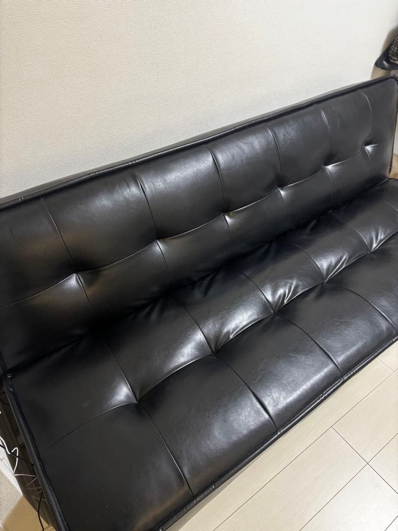 【美品】ソファベッド　3人掛け　モダンデコ　レザー　ブラック【引き取り優先】