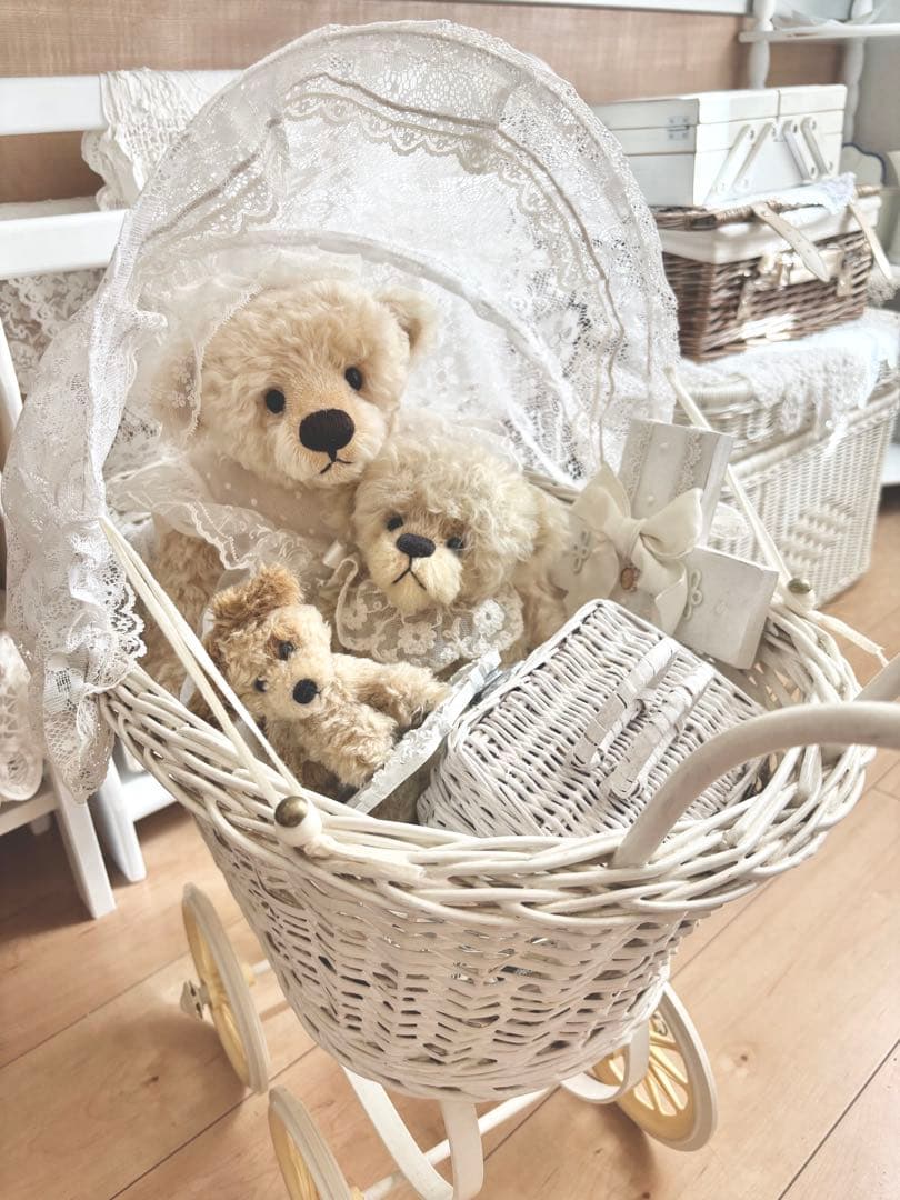 ★希少★ フランス アンティーク ドール用 ベビーカー 乳母車 ラタン アイアン