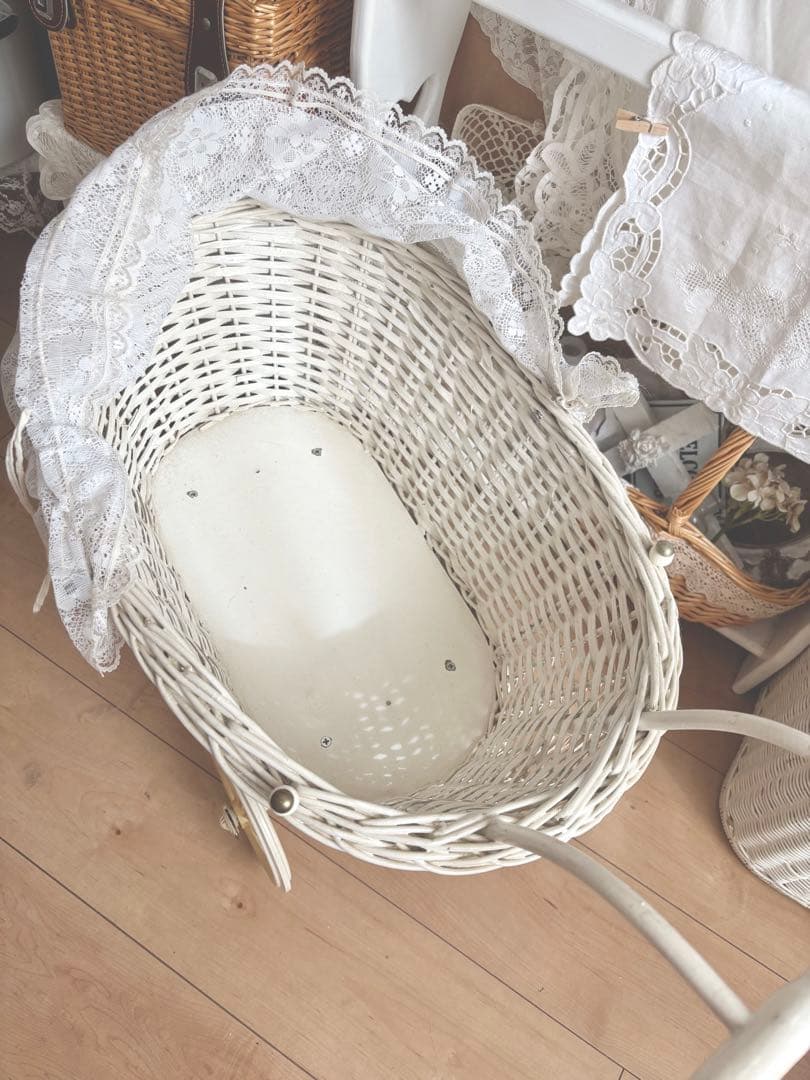 ★希少★ フランス アンティーク ドール用 ベビーカー 乳母車 ラタン アイアン