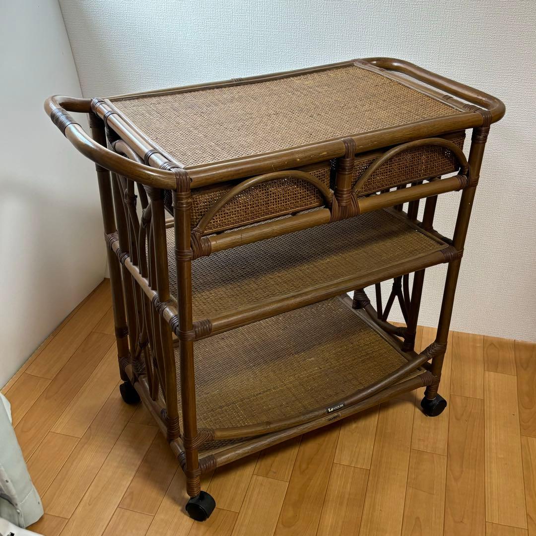 ラタン　引き出し付きワゴン　キャスター付き KOIZUMI キッチンワゴン