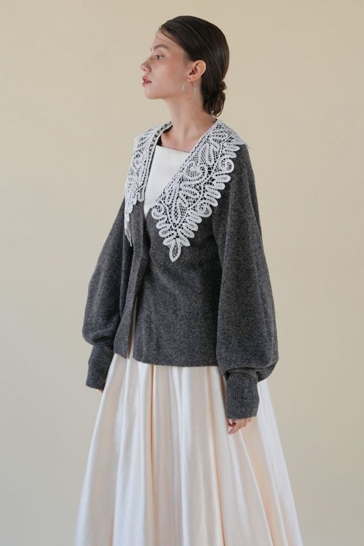 【即日配達】Acka lace collar knit cardigan