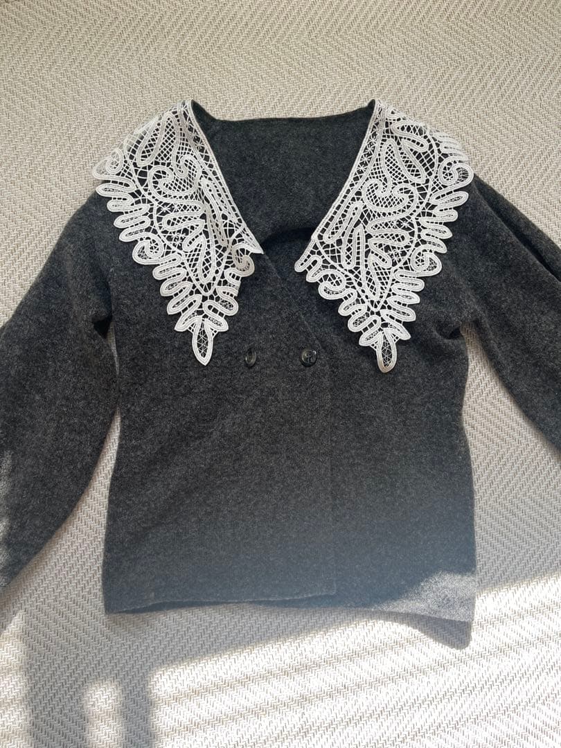 【即日配達】Acka lace collar knit cardigan