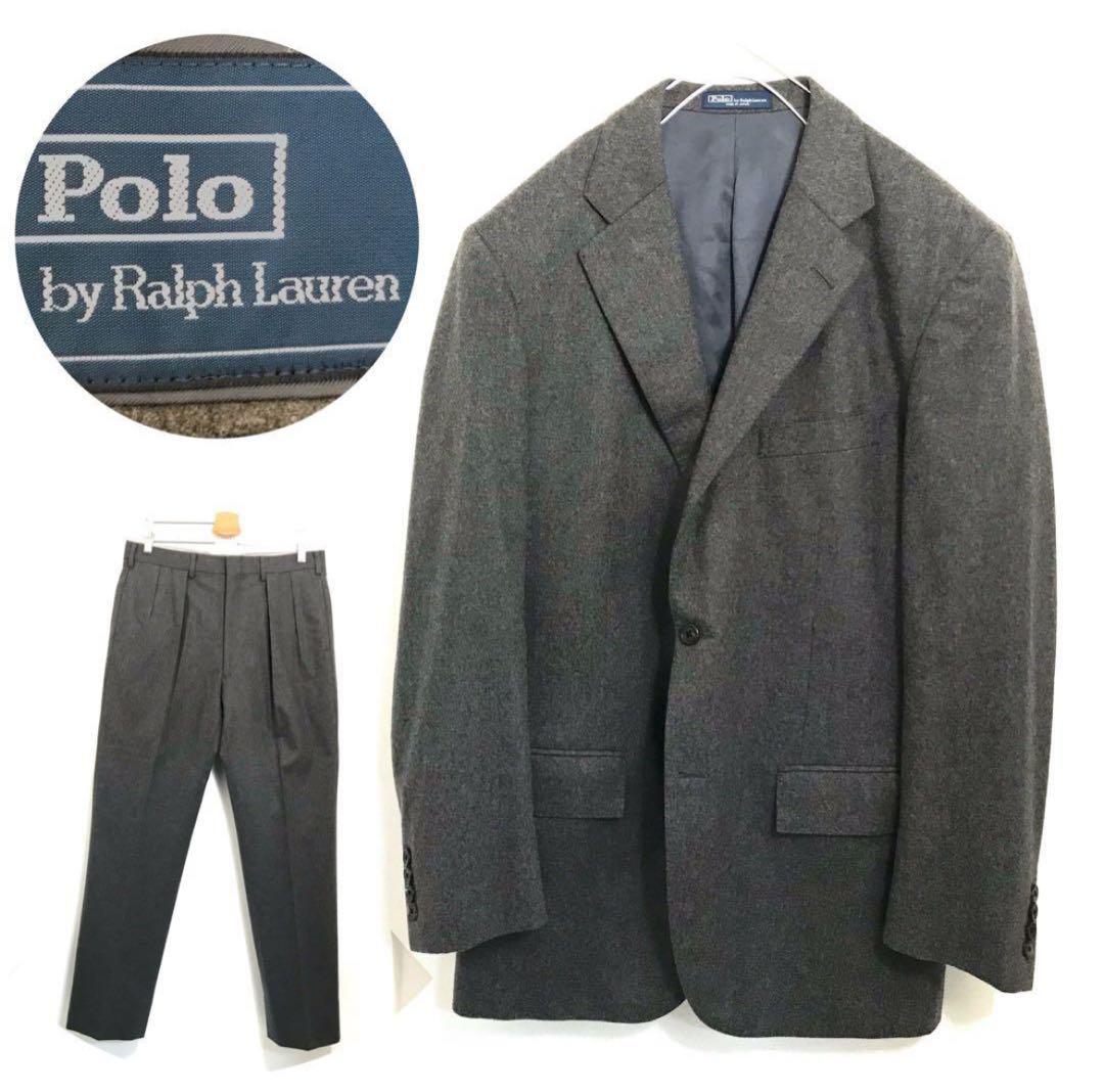 90's ラルフローレン　セットアップ　フランネル　グレー　スーツ