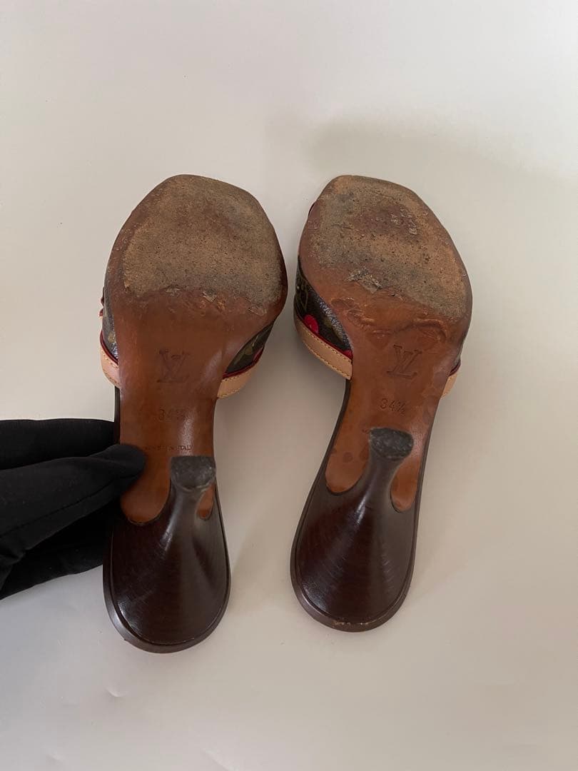 正規品 ルイヴィトン 村上隆コラボ チェリー柄 サンダル ミュール ヒール