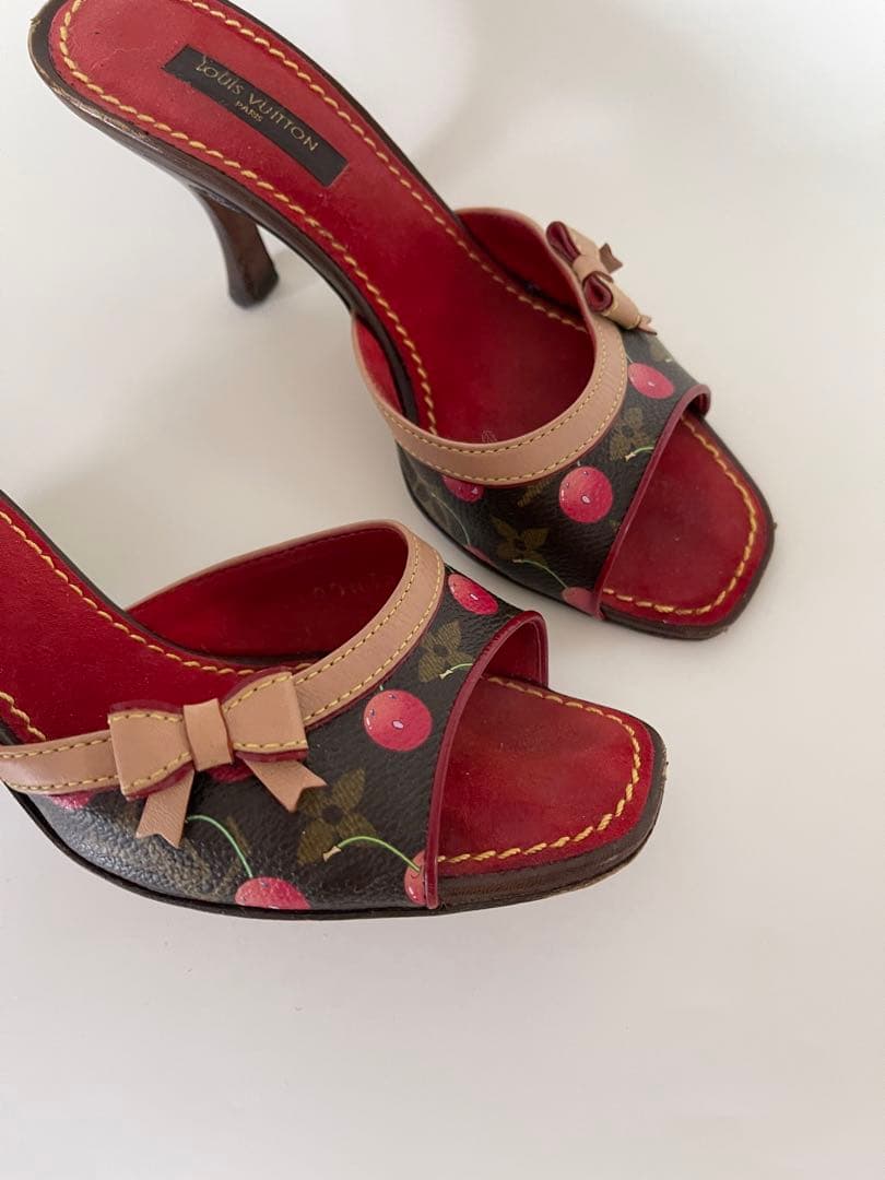 正規品 ルイヴィトン 村上隆コラボ チェリー柄 サンダル ミュール ヒール