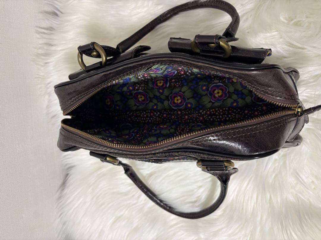 ANNA SUI レザー ハンドバッグ ダークブラウン　アナスイ