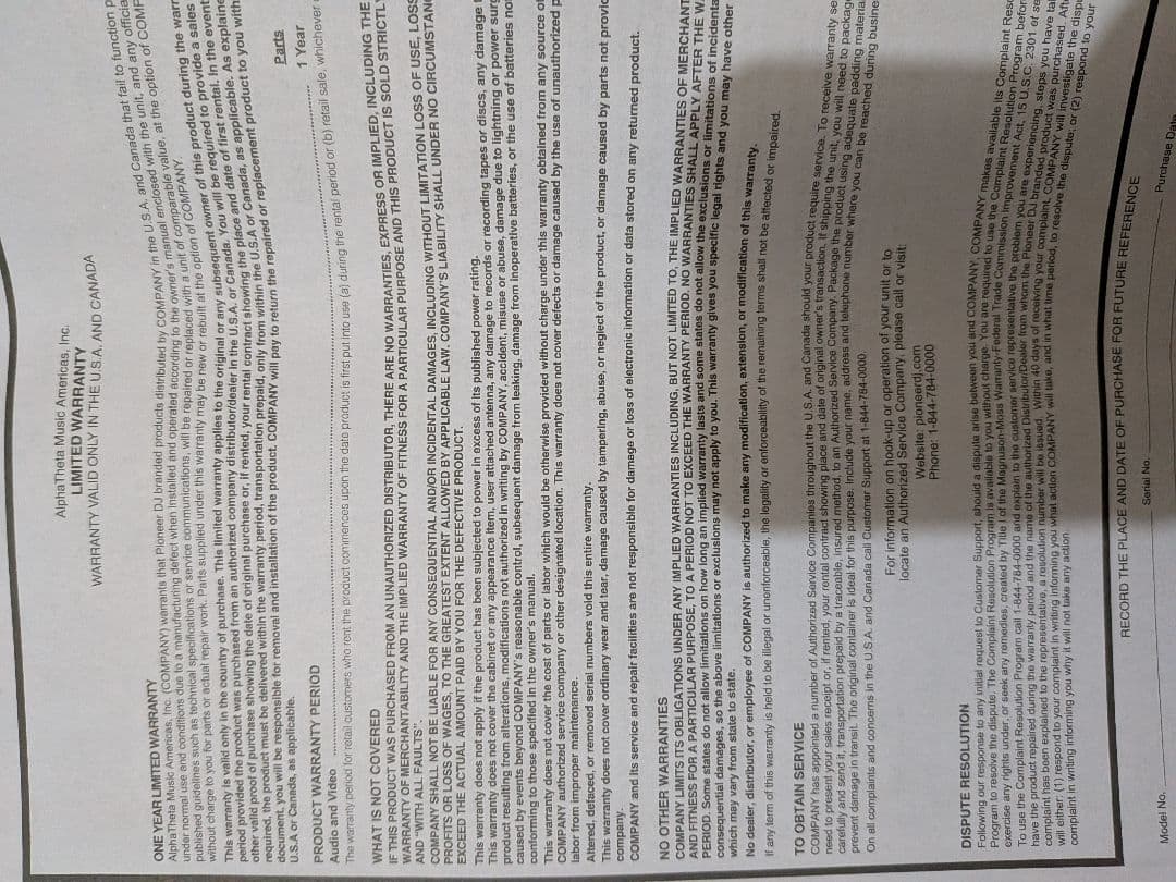 Pioneer DJ DDJ-FLX4　保証書 PCスタンド付