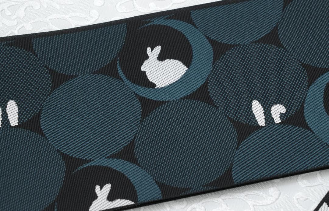 限定柄！新品 博多織 協和織 両面長尺小袋帯 半幅帯 ウサギ柄③ 口とじ加工込