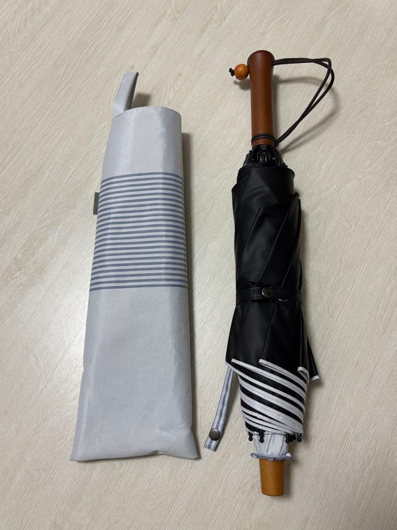 【サンバリア100 】2段折り日傘/ボーダー ブルー