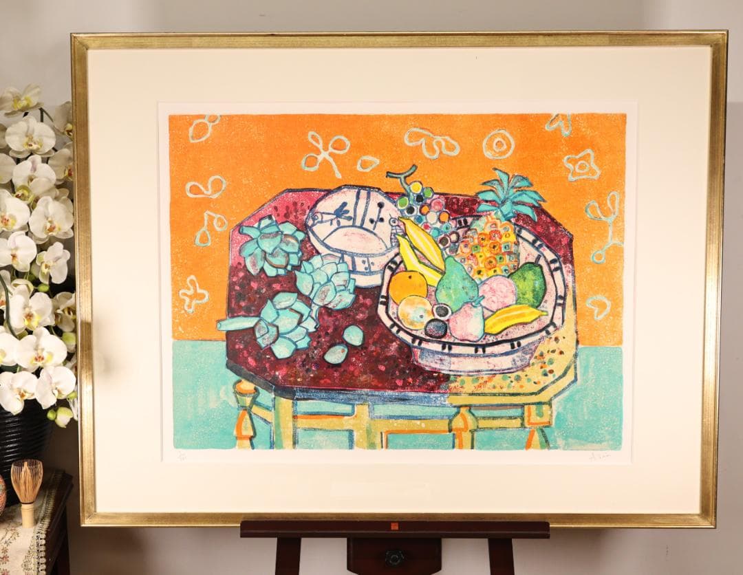 ポール アイズピリ 「 赤い壁掛けのある静物 」　25号　リトグラフ　3/225