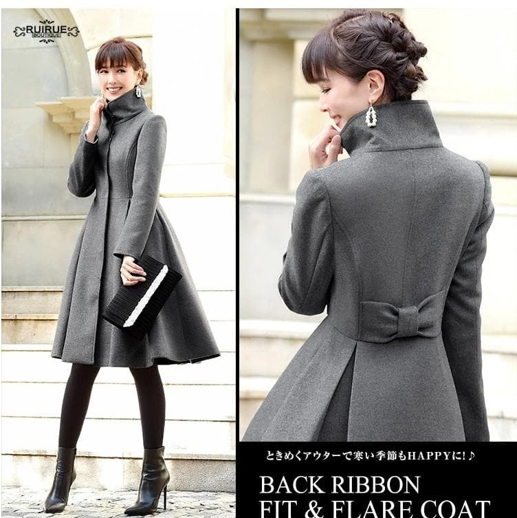 ウールコート（ウール100%）　アッシュグレイ　フレアコート 通勤　防寒　上品