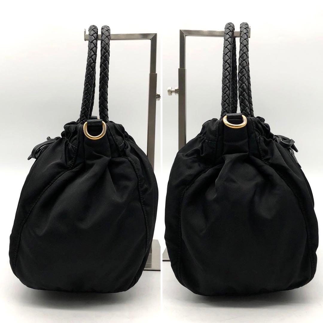 ✨ギャランティ付✨プラダ ハンドバッグ 2way ロゴ金具 リボン ナイロン 黒