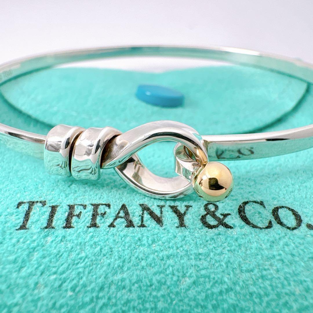 極美品 オールドティファニー フック&ループ コンビ バングル シルバー k18