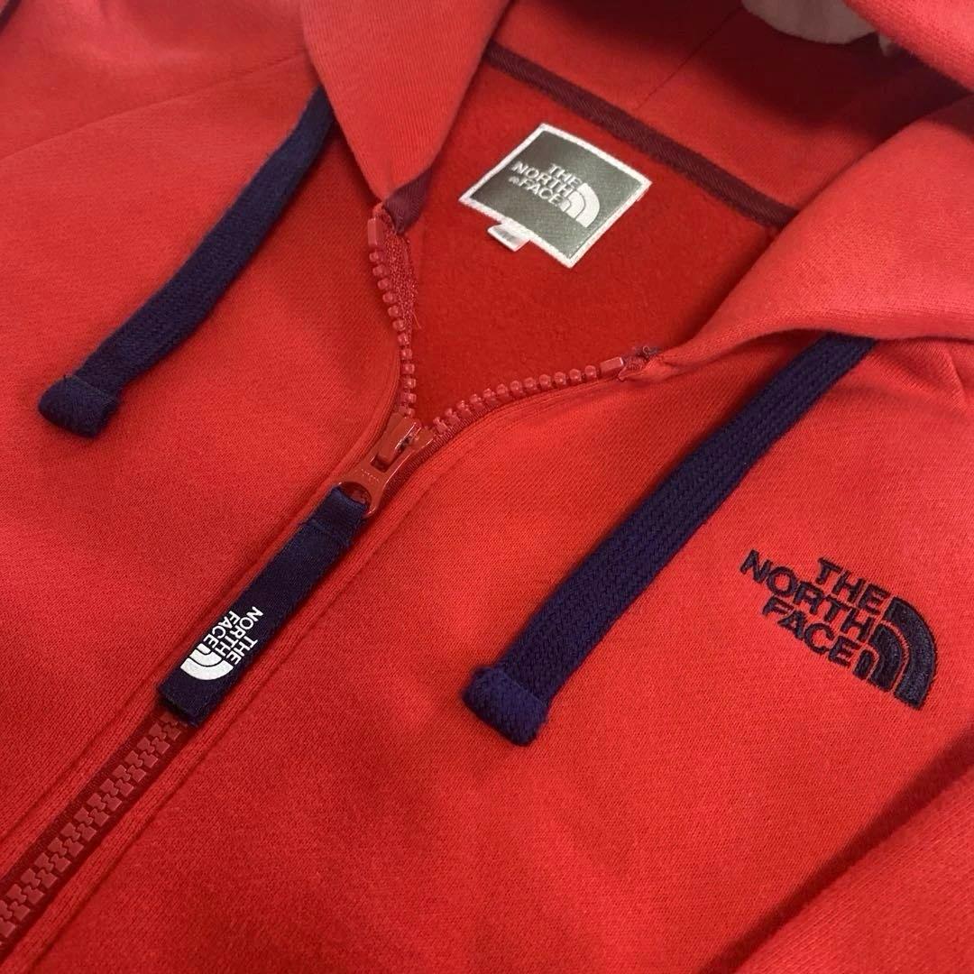 ノースフェイス☆ビックロゴフーディ☆ジップアップパーカー☆美品レディースMレッド