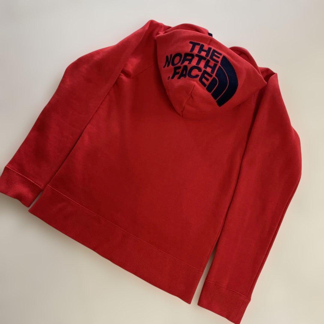 ノースフェイス☆ビックロゴフーディ☆ジップアップパーカー☆美品レディースMレッド