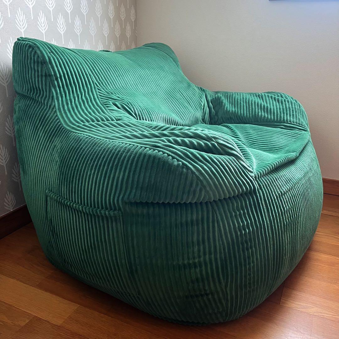 取付無料！LOOSY ルージー 1人掛けビーズソファ グリーン コーデュロイ