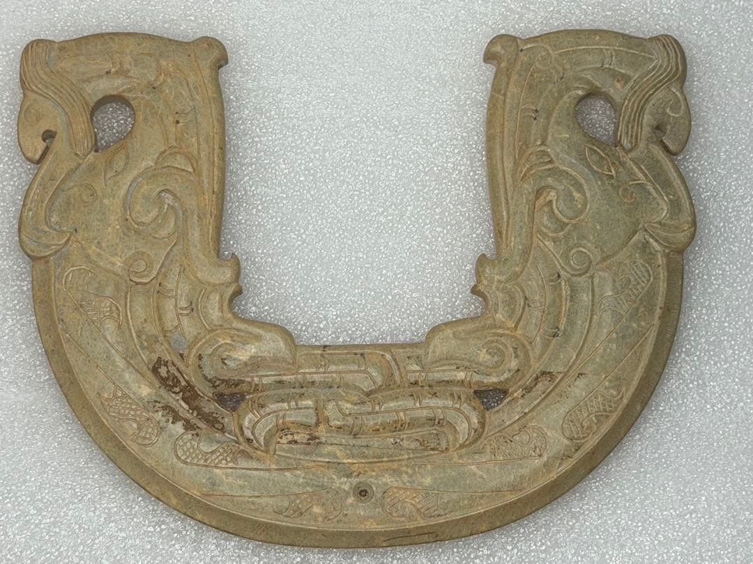 古玉 翡翠製 彫刻 ネックレス手彫り 天然石 古玩 両面彫刻 玉璧