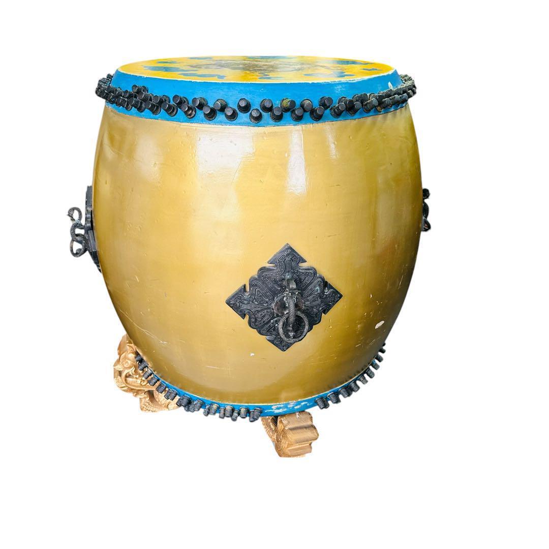 長胴太鼓 装飾付き 和太鼓 龍彫刻台座セット 大型 祭り 神輿用 神楽 打楽器