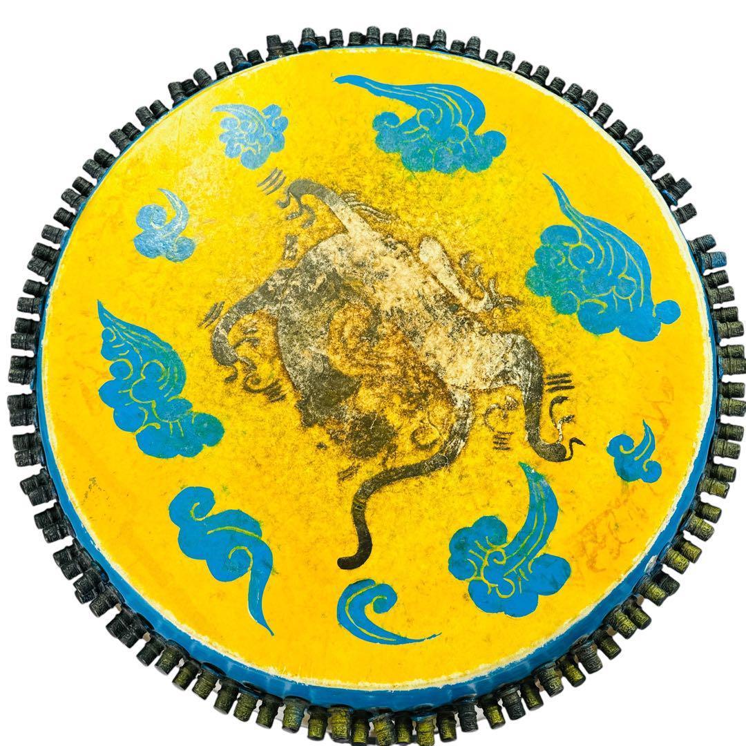 長胴太鼓 装飾付き 和太鼓 龍彫刻台座セット 大型 祭り 神輿用 神楽 打楽器