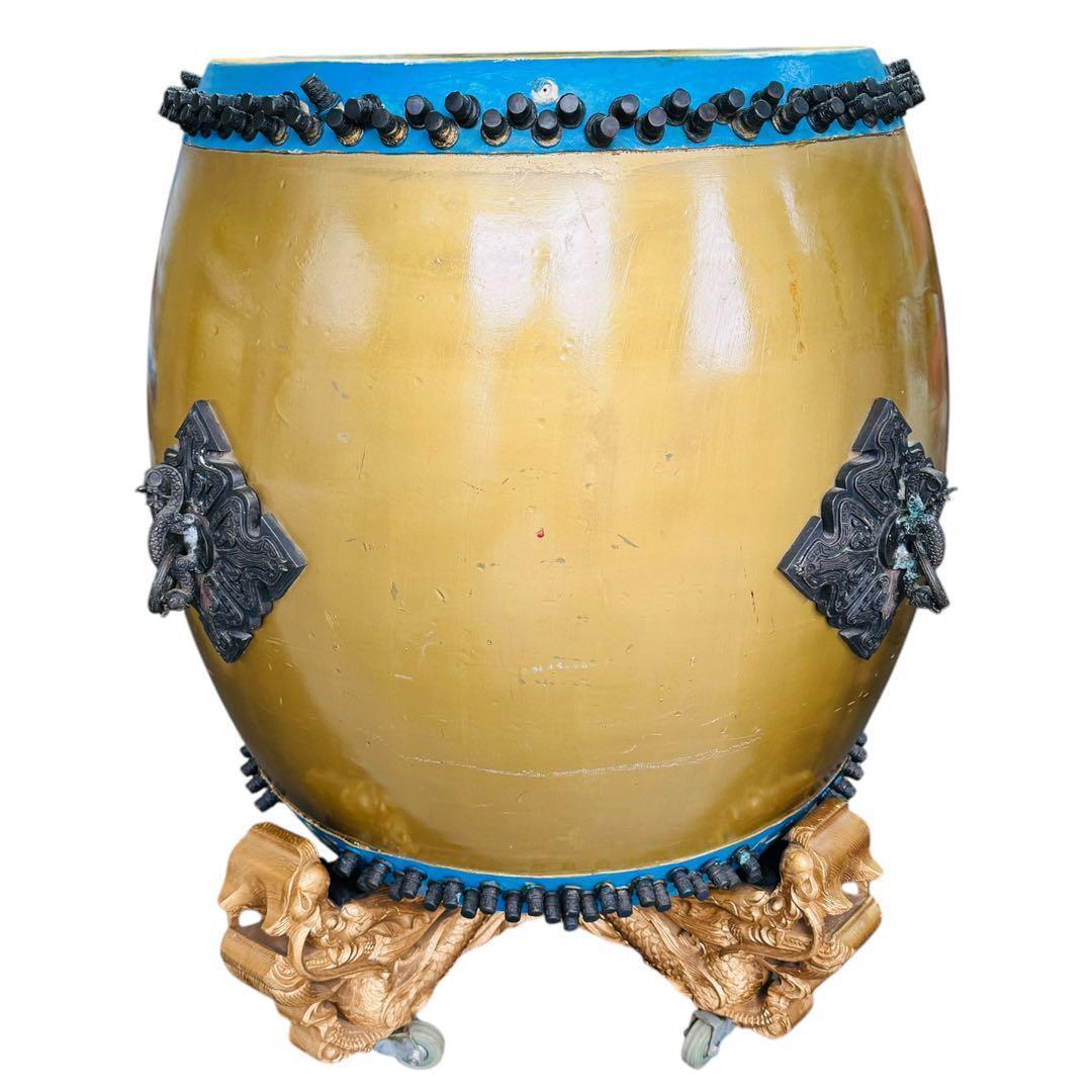 長胴太鼓 装飾付き 和太鼓 龍彫刻台座セット 大型 祭り 神輿用 神楽 打楽器