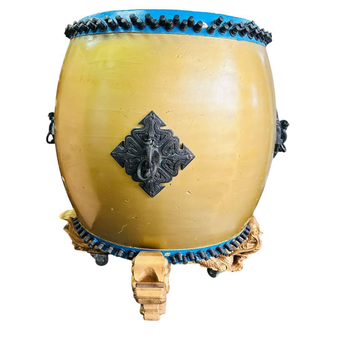 長胴太鼓 装飾付き 和太鼓 龍彫刻台座セット 大型 祭り 神輿用 神楽 打楽器