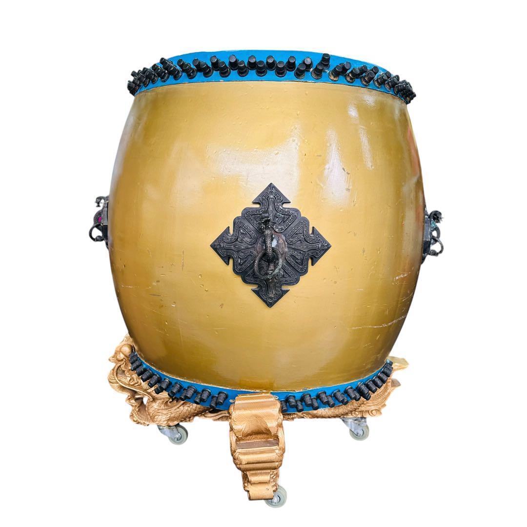 長胴太鼓 装飾付き 和太鼓 龍彫刻台座セット 大型 祭り 神輿用 神楽 打楽器