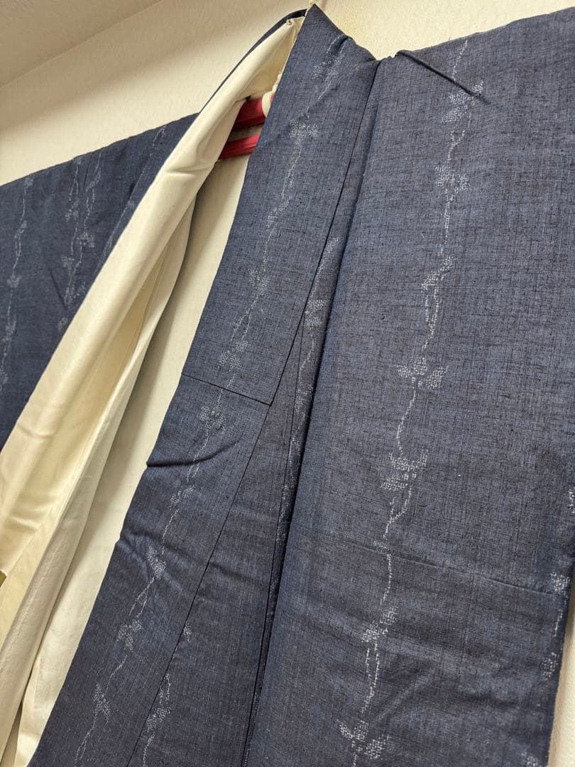 【極上美品】重要無形文化財 本場結城紬「結」地機 藍結城「本愛染 極上100亀甲