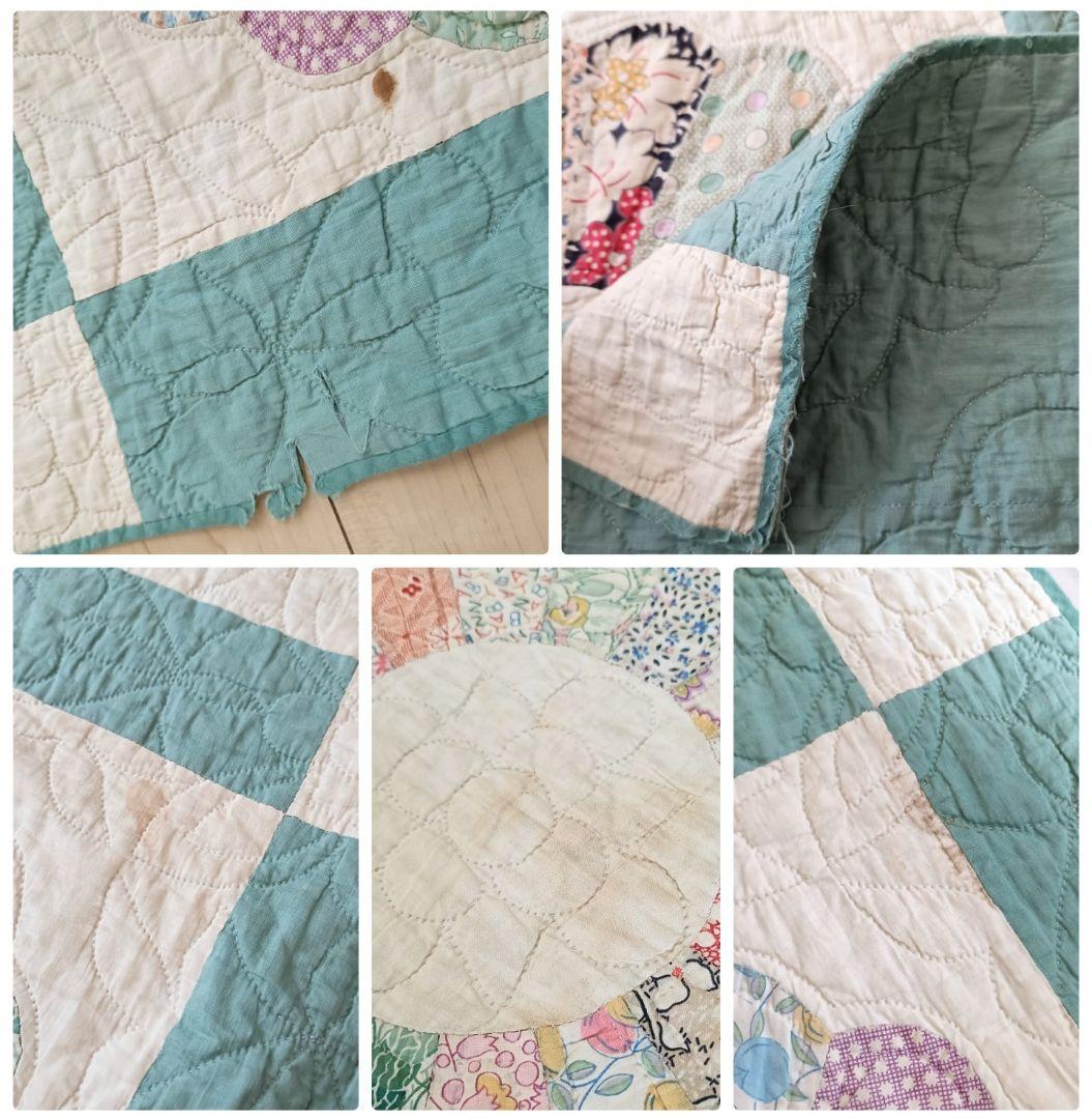 手縫い ヴィンテージキルト ドレスデンプレート ハンドメイド 大判 敷物