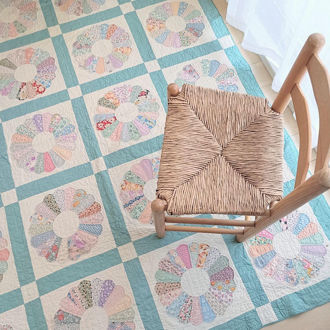 手縫い ヴィンテージキルト ドレスデンプレート ハンドメイド 大判 敷物