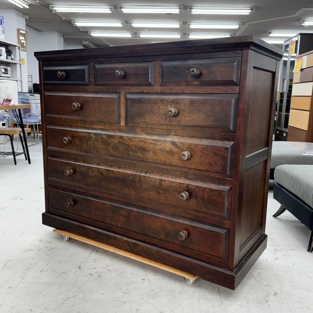 高級♪ 北海道民芸家具 119cm幅5段ローチェスト タンス