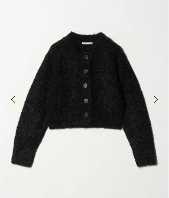 ウールブレンド ブークレ クルーネックカーディガン ブラック