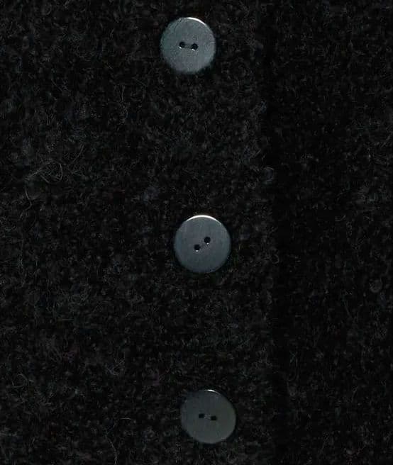 ウールブレンド ブークレ クルーネックカーディガン ブラック